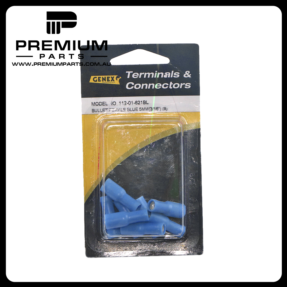 Fully Insulated Female Bullet Crimp Terminal - Blue (5mm), Box of 8