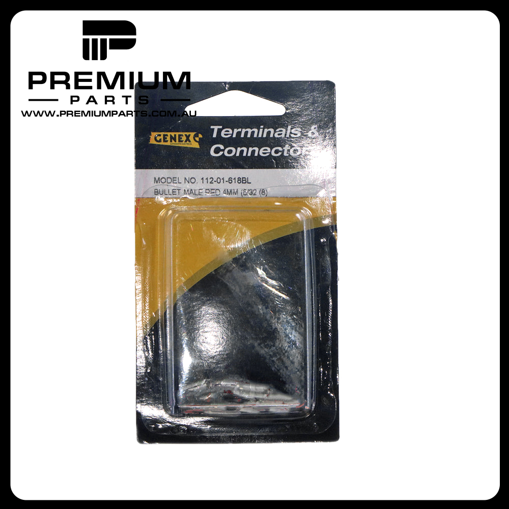 Insulated Male Bullet Crimp Terminal - Red (4mm), Box of 8