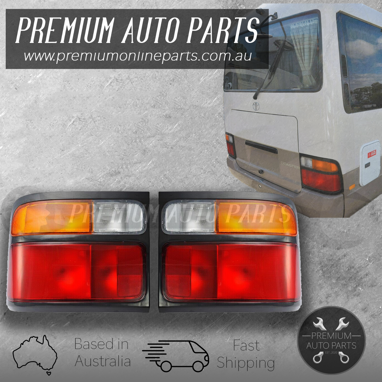 Tail Lamp Light Rear PAIR suits Toyota Coaster Bus BB40 BB50 3RD Gen 1993 - 2002