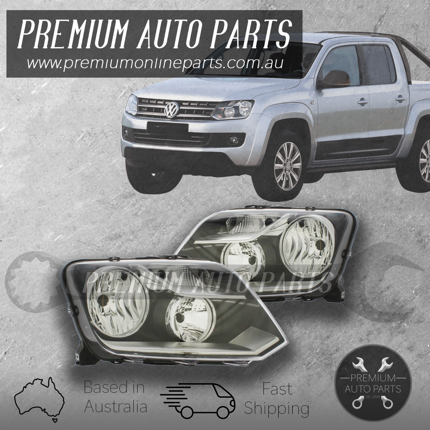 Head Lamp Light Front PAIR suits VW Volkswagen Amarok 2H Ute 10-22 (Halogen)