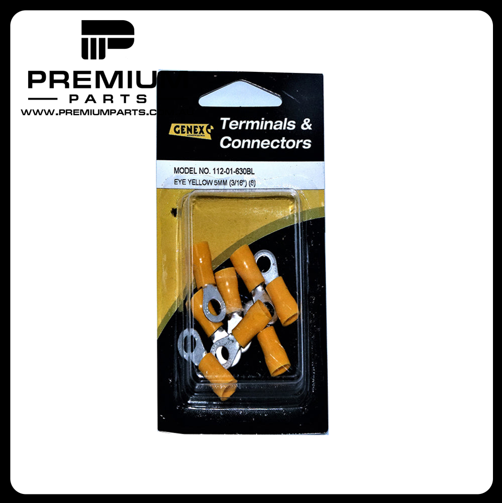Insulated Eyelet Crimp Terminal - Yellow (5mm), Box of 8