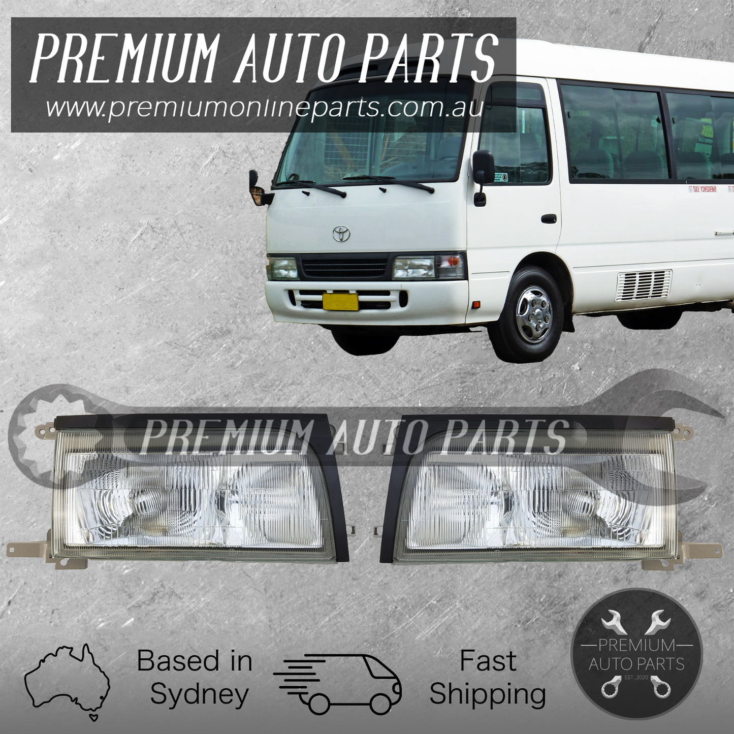 Head Lamp Light Front PAIR LH+RH suit Toyota Coaster Bus BB40 BB50 HZB 1993-2006