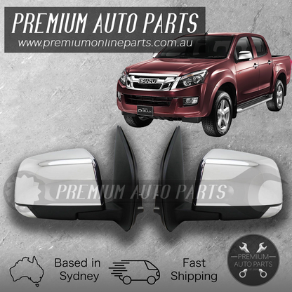 Chrome Side Door Mirror Glass PAIR suits Isuzu Dmax D-Max 2012 - 2017 (8 Wire)