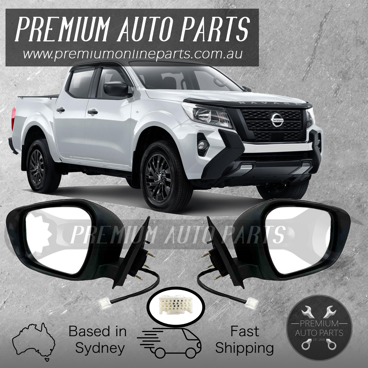 Side Door Mirror Glass PAIR suits Nissan Navara NP300 D23 2015-On (5 Pin Plug)