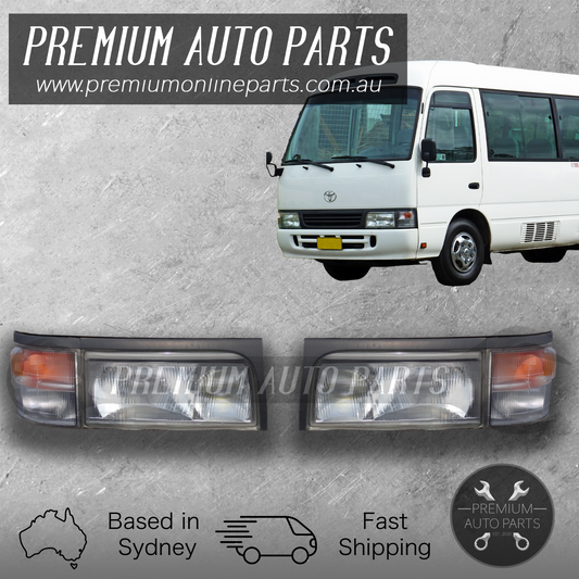 Head Lamp + Corner Light Front PAIR LH+RH suit Toyota Coaster Bus BB 1993 - 2006