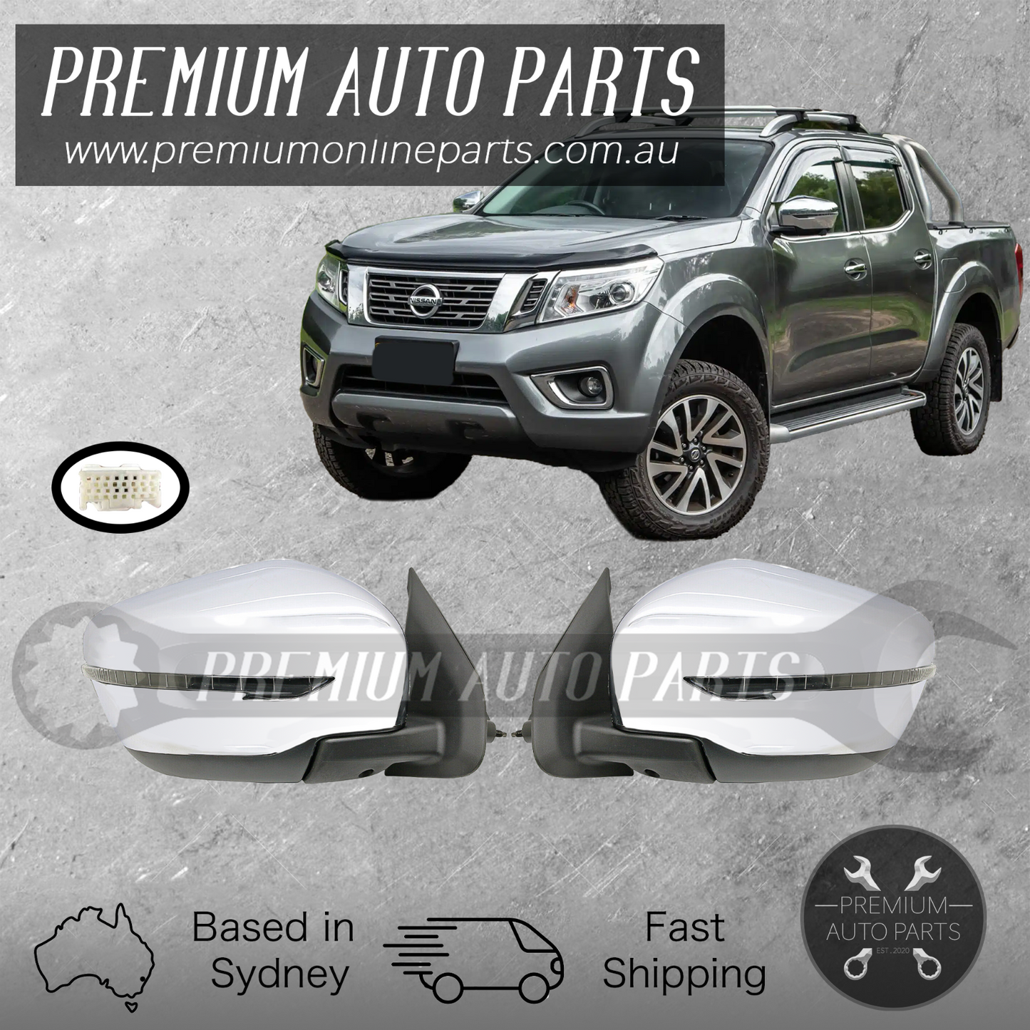 Chrome Door Mirror Glass PAIR suit Nissan Navara NP300 D23 2015-On (5 Pin Plug)