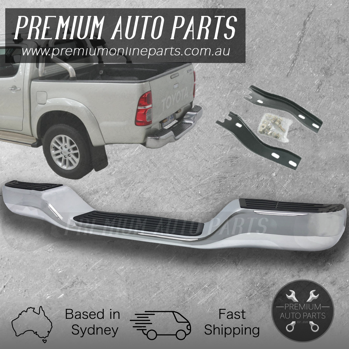 Rear Bumper Bar Step Chrome Suits Toyota Hilux SR5 4WD 2005-2015 (No Towbar)