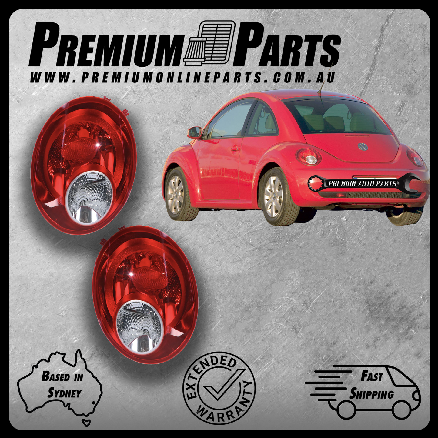 Tail Light Lamp PAIR (LEFT + RIGHT) Suits Volkswagen Beetle 1Y/9C 2005 to 2011