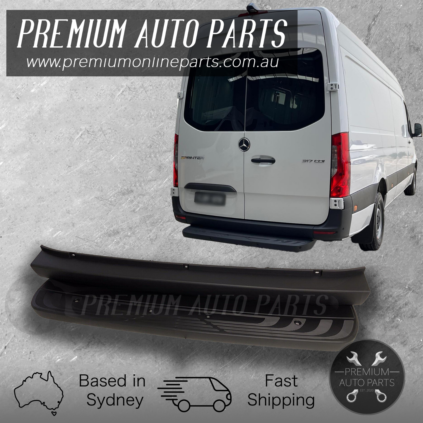 Rear Bumper Bar Step + Reo Reinforcement Suit Mercedes Sprinter Van W907 2018-On